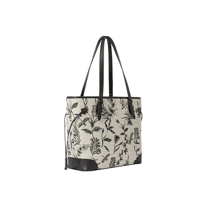 VANESSA HOGAN Monogram Fabric Tote Bag Shopping Bag Shoulder Bag Handbag Large Size Women's Black-1