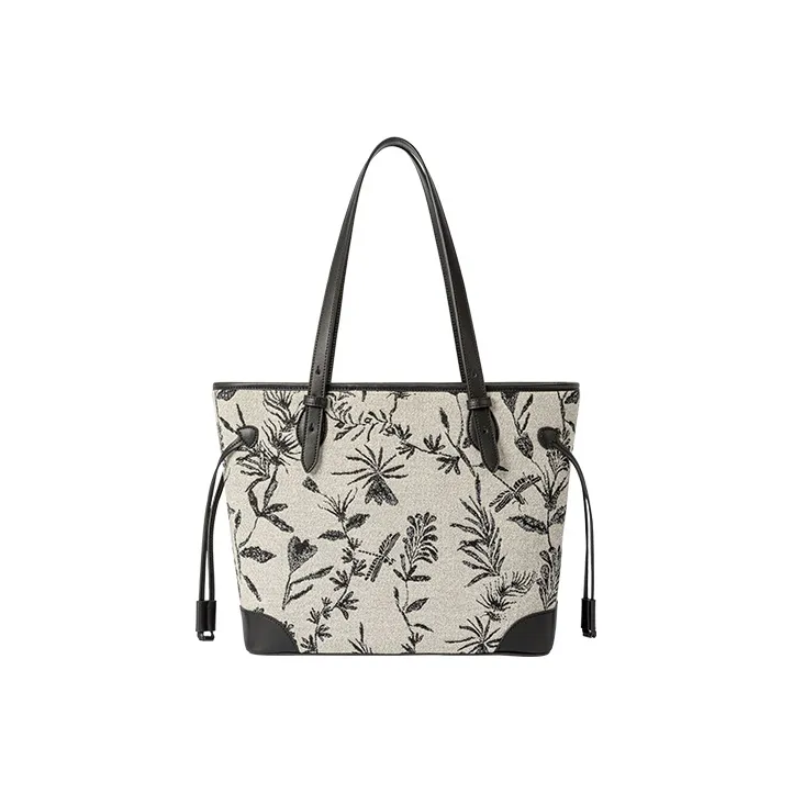 VANESSA HOGAN Monogram Fabric Tote Bag Shopping Bag Shoulder Bag Handbag Large Size Women's Black-2