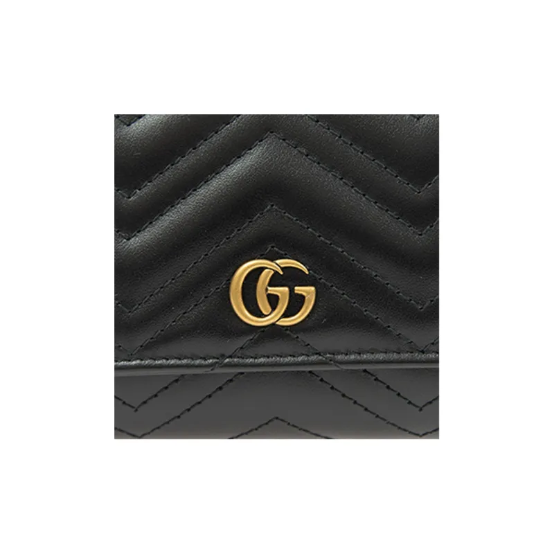 GUCCI Marmont Cow Leather Card Holder Money Clip Wallet Women's Black-4