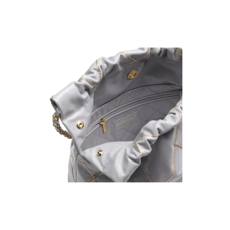 CHANEL 22Bag Smooth Finish Calfskin Tote Bag, Shopping Bag, Portable Crossbody Bag, Shoulder Bag Women's Gray-3
