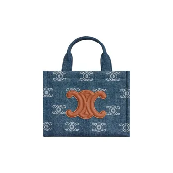 CELINE Cabas Denim With Leather Tote Bag, Shopping Bag, Handbag Trumpets Women's Marine Blue/Tan