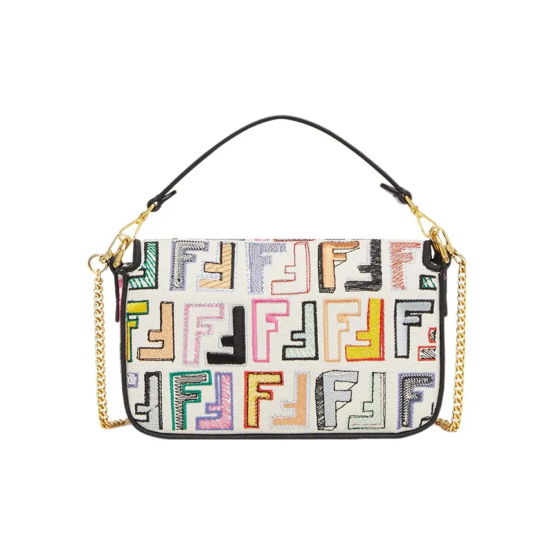 FENDI Baguette With Calfskin Portable Crossbody Bag, Shoulder Bag Mini Women's Multicolor-2