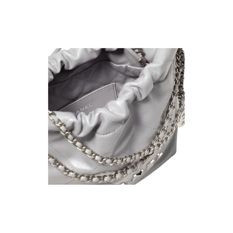 CHANEL 22Bag Bright Calfskin Bucket Bag, Shoulder Bag, Crossbody Bag Mini Women's Silver-3