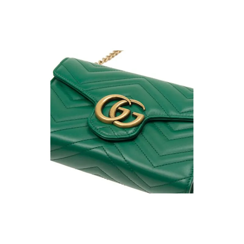 GUCCI Marmont Quilting Leather Envelope Bag Shoulder Bag Crossbody Bag Mini Women's Green-7