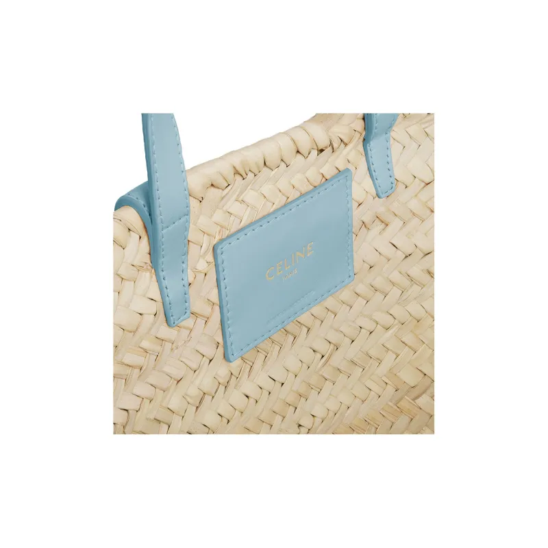 CELINE Triomphe Palm Leaf Cow Leather Patchwork Tote Bag Shopping Bag Basket Handbag Regular Women's California Blue-4