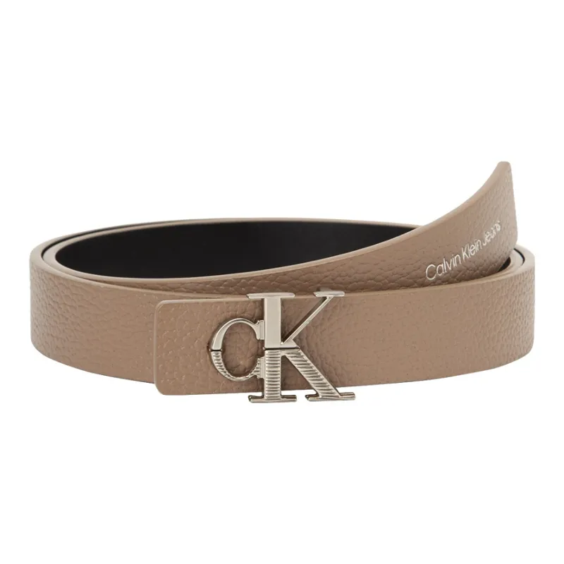 CK/Calvin Klein Fashion Genuine Leather Letter Buckle Litchi Grain Cow Leather Belts Women's Brown-0