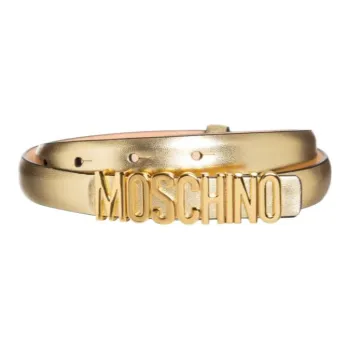 MOSCHINO Letter Emblem Smooth Buckle Leather Belts Women's Gold