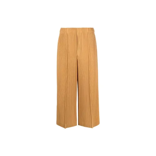 Homme Plissé Issey Miyake Casual Pants Men Mustard Yellow