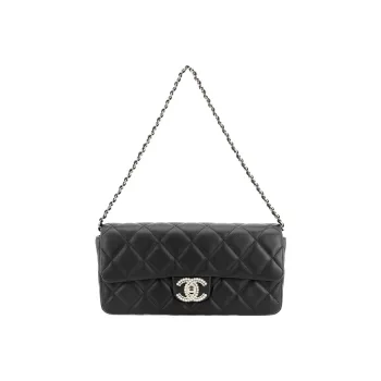 CHANEL Sheepskin Evening Party Bag Cell Phone Pouch One Shoulder Crossbody Clutch Women's Black