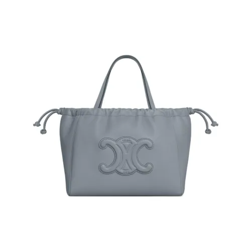 CELINE CabasTriomphe Smooth Cow Leather Shoulder Bag Crossbody Bag Handbag Small Size Women's Blue Gray