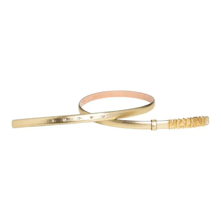 MOSCHINO Letter Emblem Smooth Buckle Leather Belts Women's Gold-2