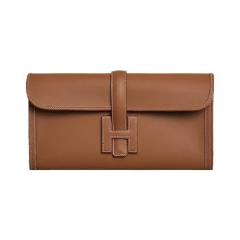 HERMES Jige Swift Calfskin Clutch Women's 37 Gold Gold