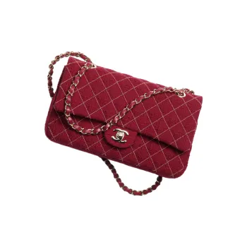 CHANEL Classic Flap CF Tweed Wool Shoulder Bag, Crossbody Bag Women's Red