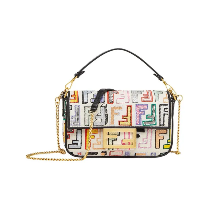 FENDI Baguette With Calfskin Portable Crossbody Bag, Shoulder Bag Mini Women's Multicolor-0