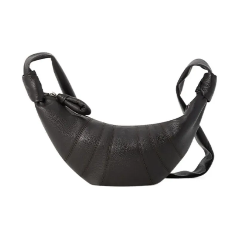 Lemaire Grained Calfskin Croissant Bag Shoulder Bag Crossbody Bag Small Size Unisex Dark Chocolate-0