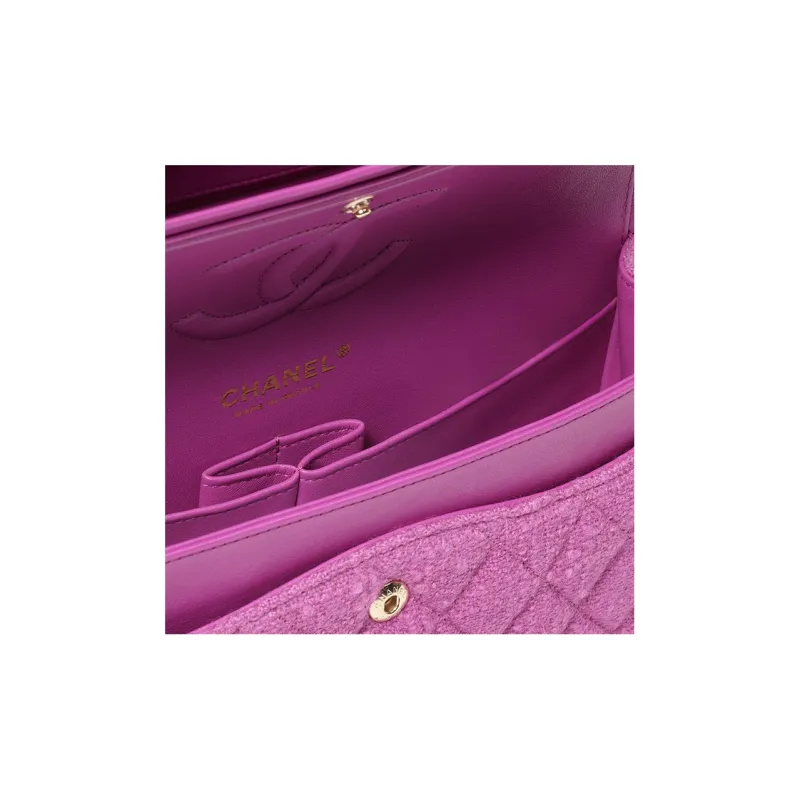 CHANEL Classic Flap CF Wool Plaid Shoulder Bag, Crossbody Bag Women's Purple-2