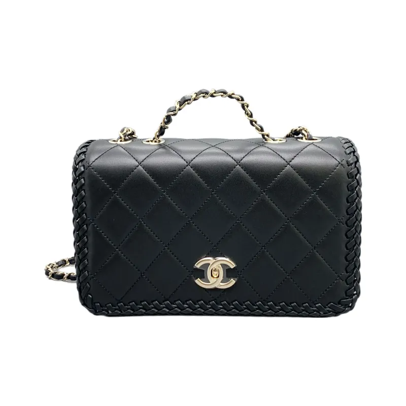 CHANEL Lambskin Flap Bag, Crossbody Bag, Shoulder Bag Medium Size Women's Black-0