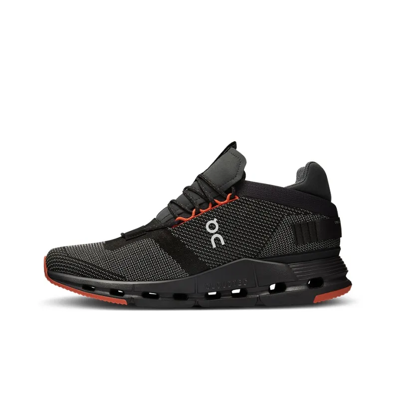 On Cloudnova Slip-Resistant Low-Top Casual Shoes Men's Black Orange Red-0