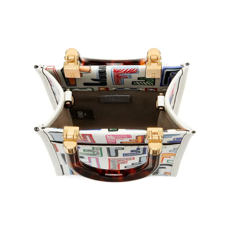 FENDI Sunshine Leather Tote Bag Shopping Bag Handbag Mini Women's Multicolor-3