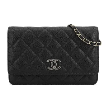 CHANEL Grain Calfskin Rhinestone Shoulder Bag, Crossbody Bag, Wallet Women's Black