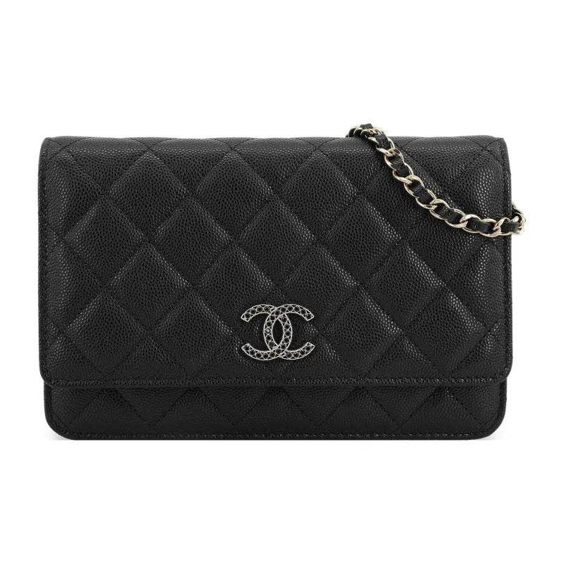 CHANEL Grain Calfskin Rhinestone Shoulder Bag, Crossbody Bag, Wallet Women's Black-0