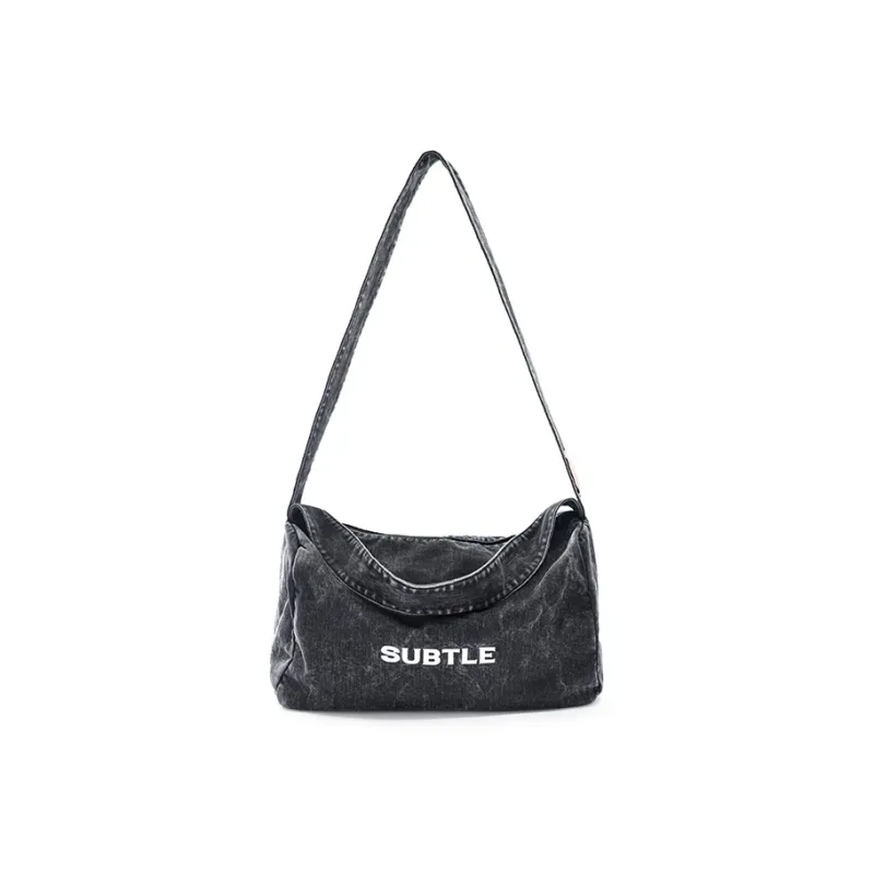 Subtle Washed Denim Shoulder Bag, Crossbody Bag, Fitness Bag, Travel Bag Unisex Nebula Black/Berry Blue/Stone Gray-1