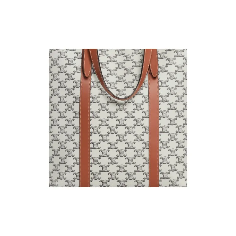 CELINE Cabas Cow Leather Binding Tote Bag, Shopping Bag, Handbag Regular Men's Tan/Light Umber-4