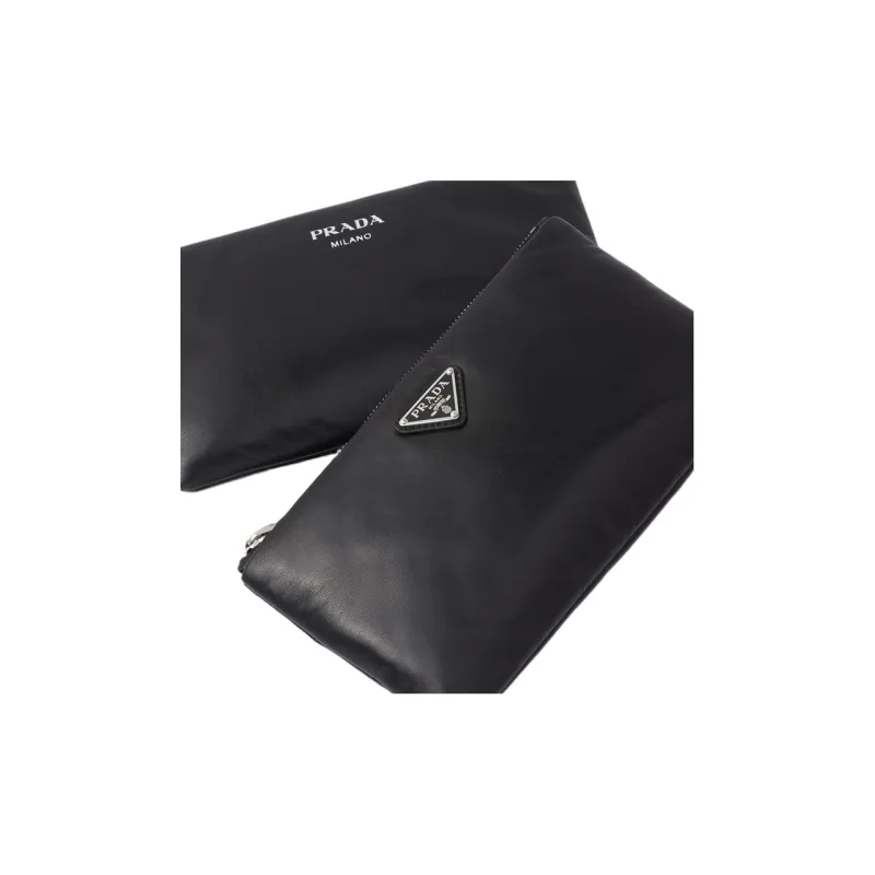 PRADA Leather 2 in 1 Detachable Clutch Small Size Unisex Black-3