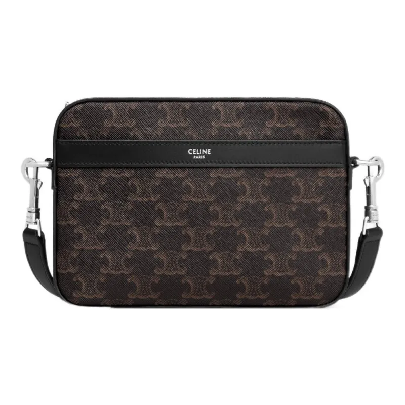 CELINE Cow Leather Shoulder Bag, Crossbody Bag Trumpets Men's Black-0