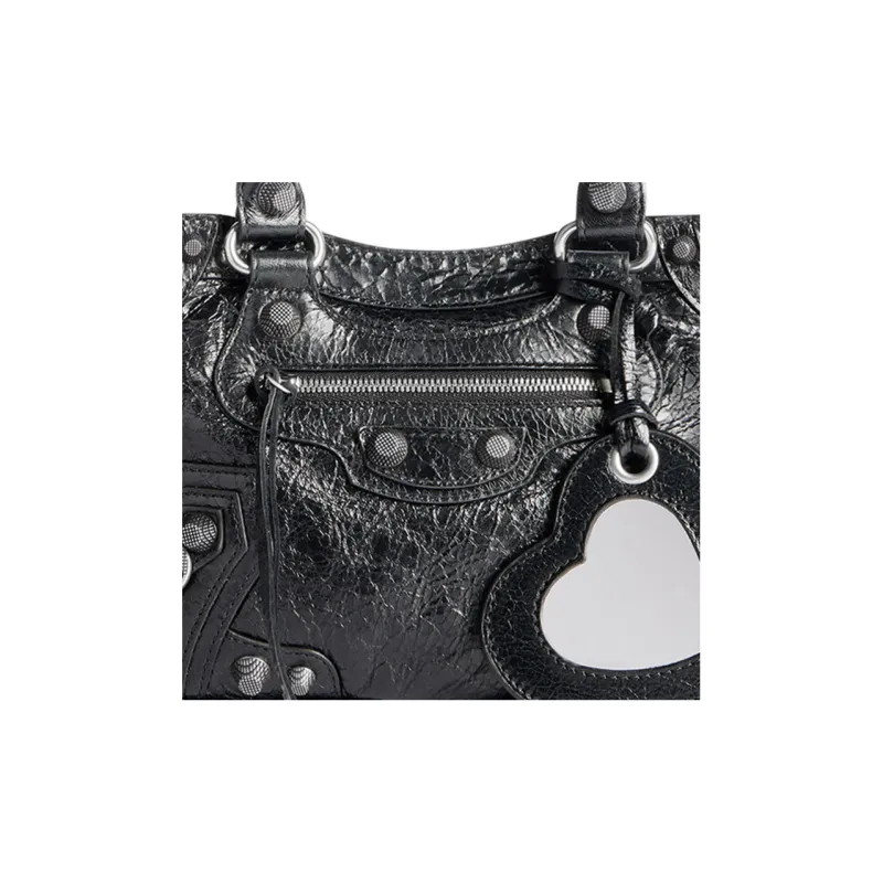 Balenciaga Neo Cagole Fine-Grained Sheepskin Tote Bag Shopping Bag Handbag Small Size Women's Black-4