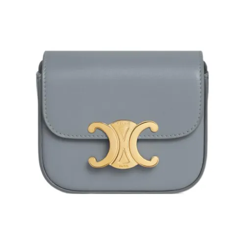 CELINE Triomphe Calfskin Shoulder Bag, Crossbody Bag Mini Women's Blue Gray