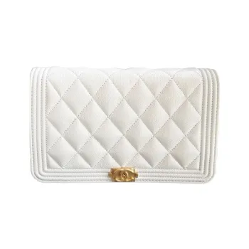 CHANEL LEBOY Grained Embossed Cow Leather Mahjong Bag Shoulder Bag Crossbody Bag Regular Women's White