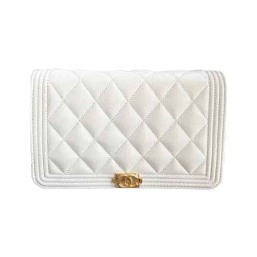 CHANEL LEBOY Grained Embossed Cow Leather Mahjong Bag Shoulder Bag Crossbody Bag Regular Women's White