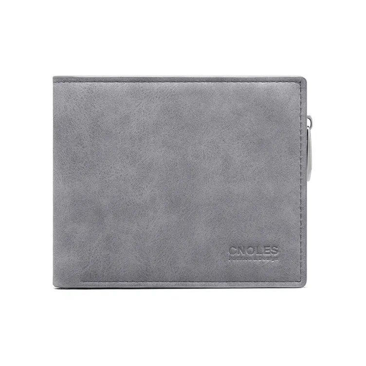 CNOLES PU Card Holder Money Clip Coin Purse Wallet Men's Dreamy Gray-1