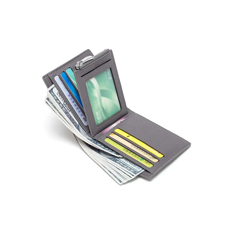 CNOLES PU Card Holder Money Clip Coin Purse Wallet Men's Dreamy Gray-6