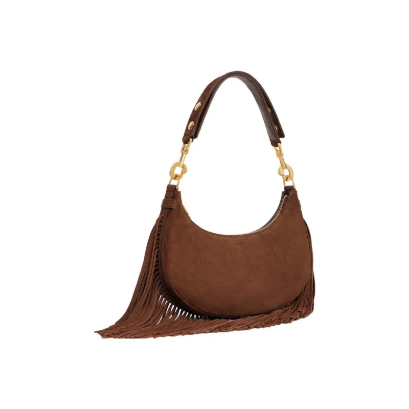 CELINE AVA Cow Leather Suede Handbag Shoulder Bag Medium Size Women's Brown-1