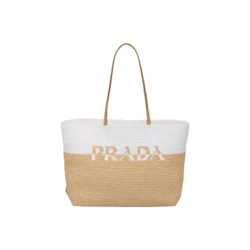 PRADA Raffia Tote Bag Shopping Bag Handbag Regular Women's Tawny/White