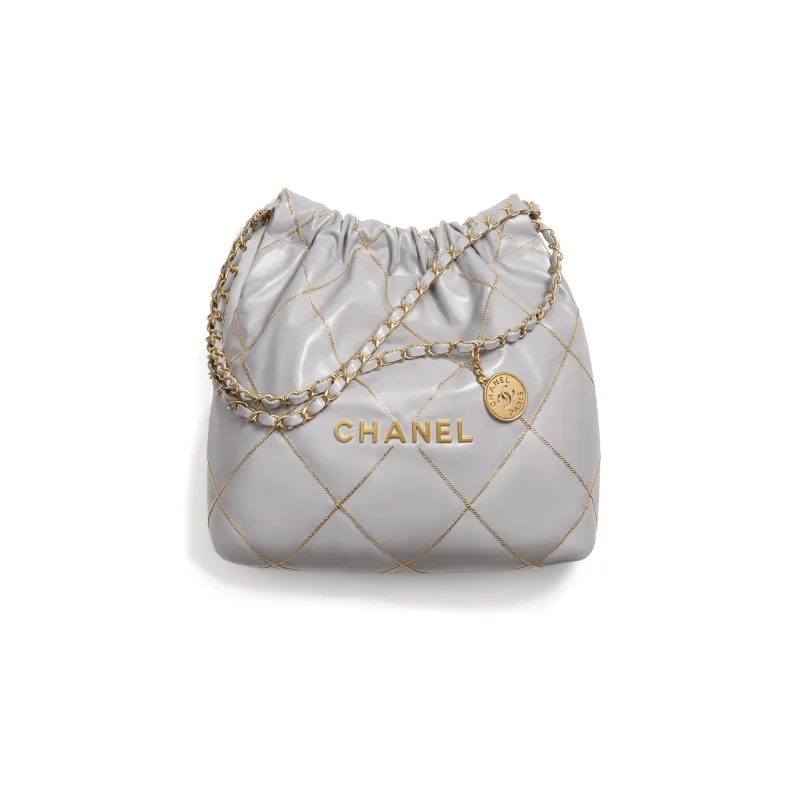 CHANEL 22Bag Smooth Finish Calfskin Tote Bag, Shopping Bag, Portable Crossbody Bag, Shoulder Bag Women's Gray-0