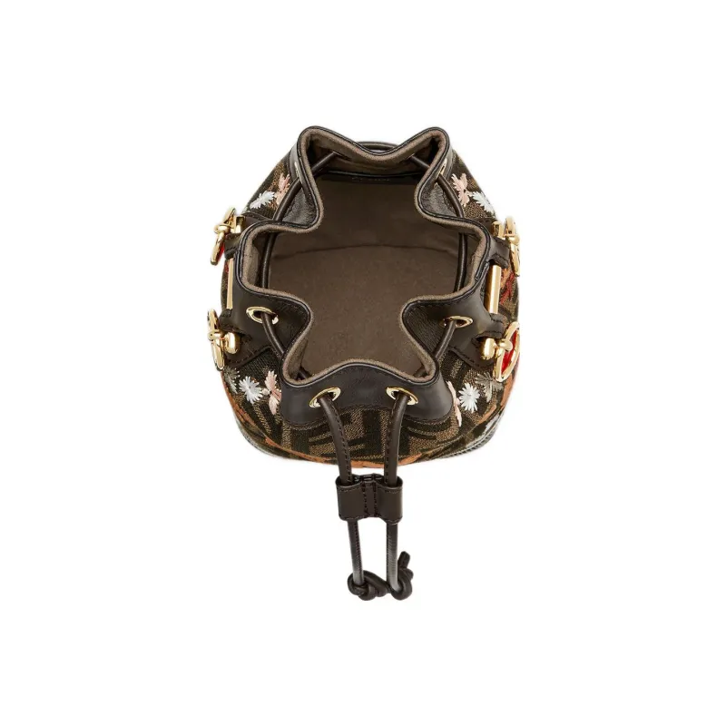 FENDI Mon Tresor Calfskin Bucket Bags Shoulder Bag Crossbody Bag Handbag Small Size Women's Brown-3
