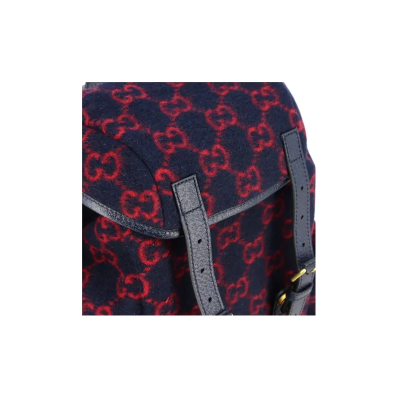 GUCCI Wool Patchwork Leather Backpack Unisex Dark Blue/Red-3