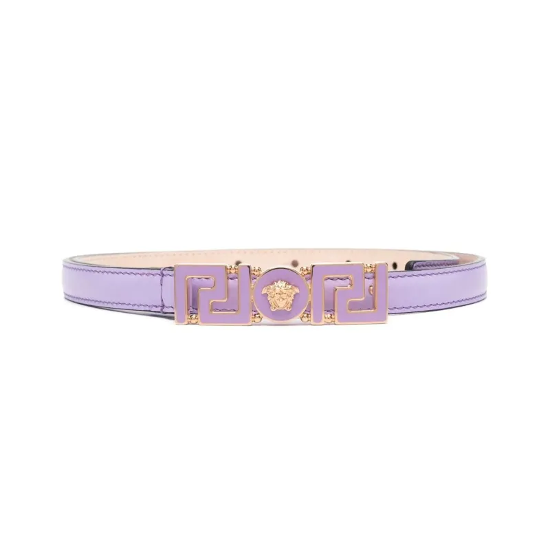 VERSACE Logo Plate Buckle Leather Belts Women's Purple Width: 1.5cm-0