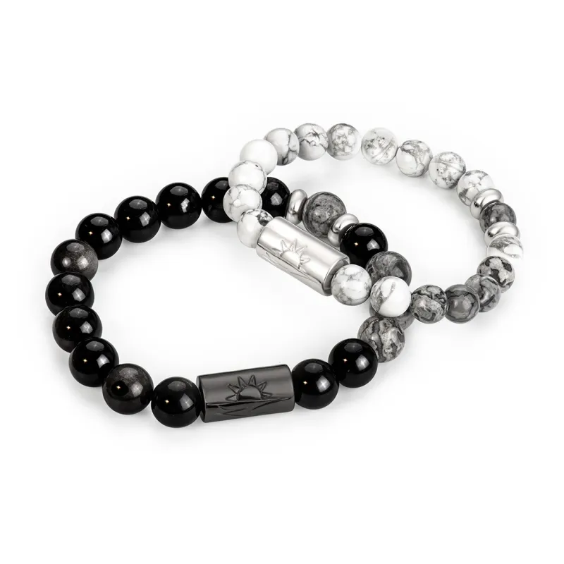 SIMPLE JOYS Obsidian White Turquoise Map Stone Bracelets Unisex Black, White, Gray Gift Box Set-16