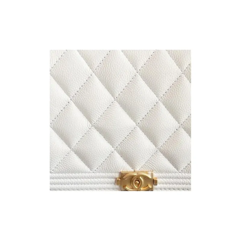 CHANEL LEBOY Grained Embossed Cow Leather Mahjong Bag Shoulder Bag Crossbody Bag Regular Women's White-1