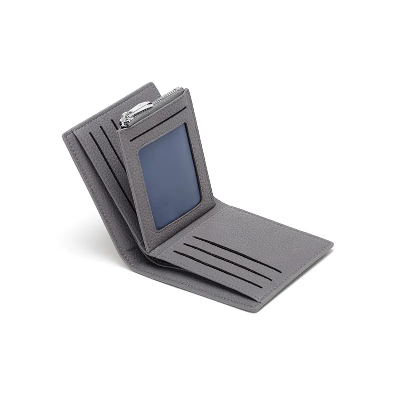 CNOLES PU Card Holder Money Clip Coin Purse Wallet Men's Dreamy Gray-5