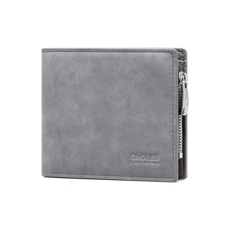 CNOLES PU Card Holder Money Clip Coin Purse Wallet Men's Dreamy Gray-2