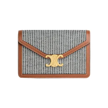 CELINE Triomphe Fabric With Cow Leather Chain Wallet Women's Smoke Black