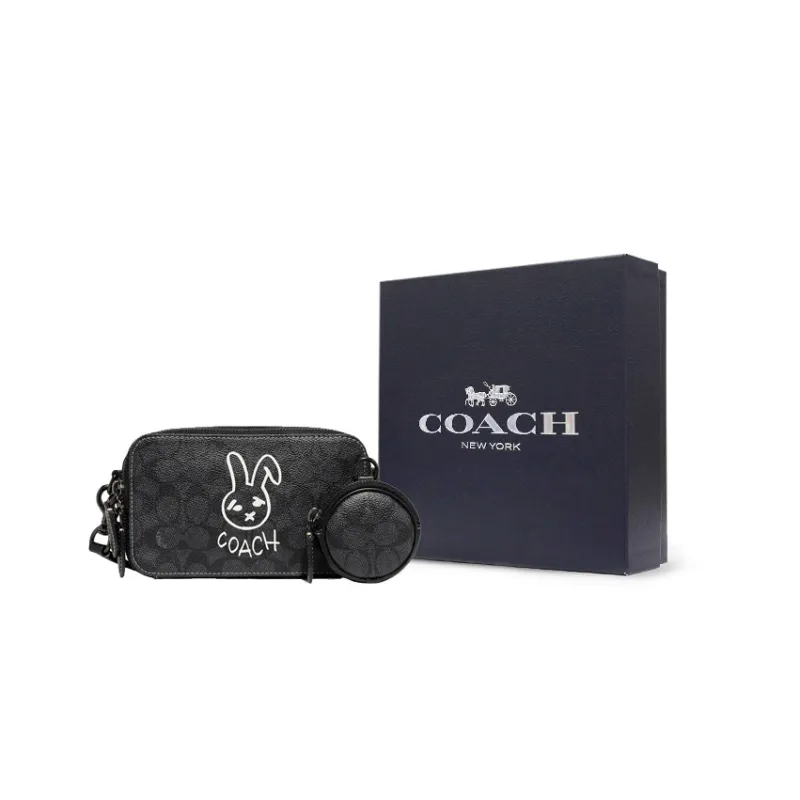COACH Charter Coated Canvas With Calfskin Combo Bag, Shoulder Bag, Crossbody Bag Trumpets Men's Black-6