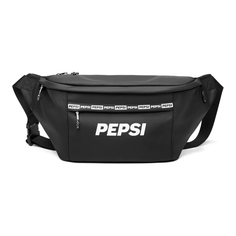 Pepsi Water Repellent PU Shoulder Bag, Crossbody Bag, Sling Bag, Fanny Pack Regular Unisex Black/White-0