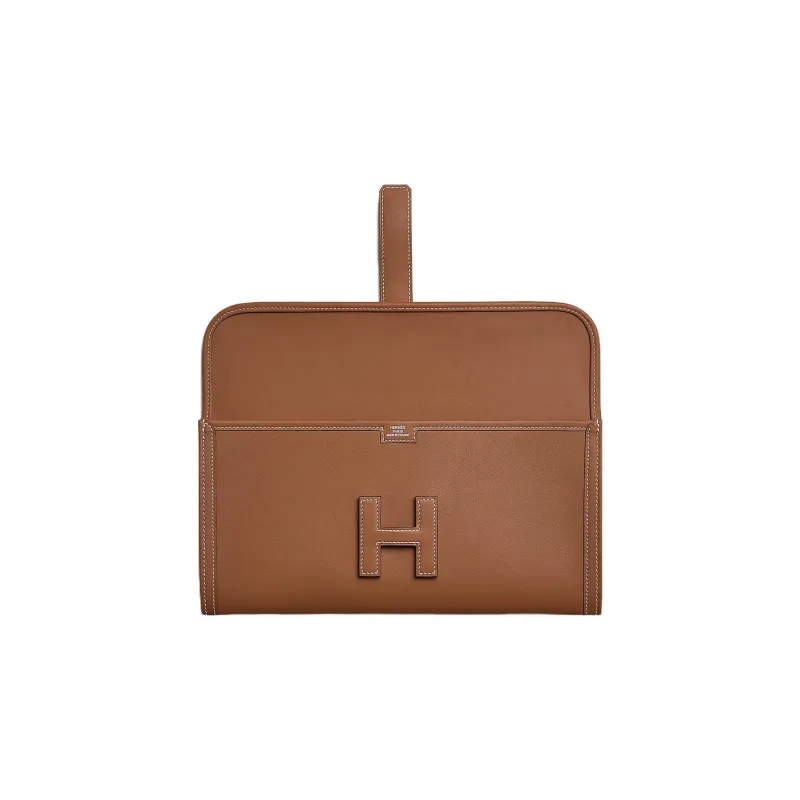 HERMES Jige Swift Calfskin Clutch Women's 37 Gold Gold-1