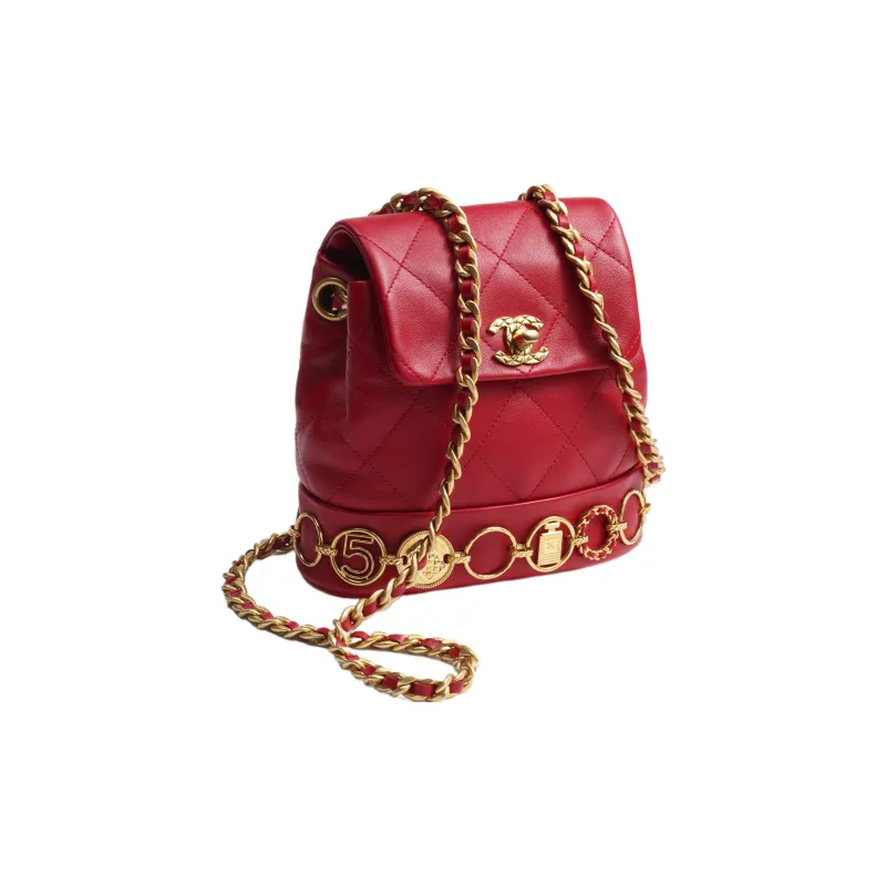 CHANEL Calfskin Backpack Trumpets Women's Red-1